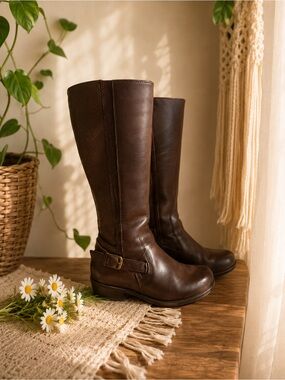 Andrea Brown Tall Leather Boots Sz 7